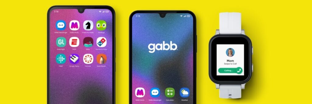 gabb devices gabb watch gabb phone on yellow background