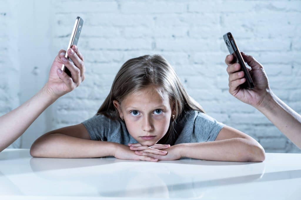parent mobile cell smart phone addiction neglecting child concept shoot