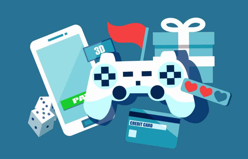 gifts and games with a phone and credit card illustration