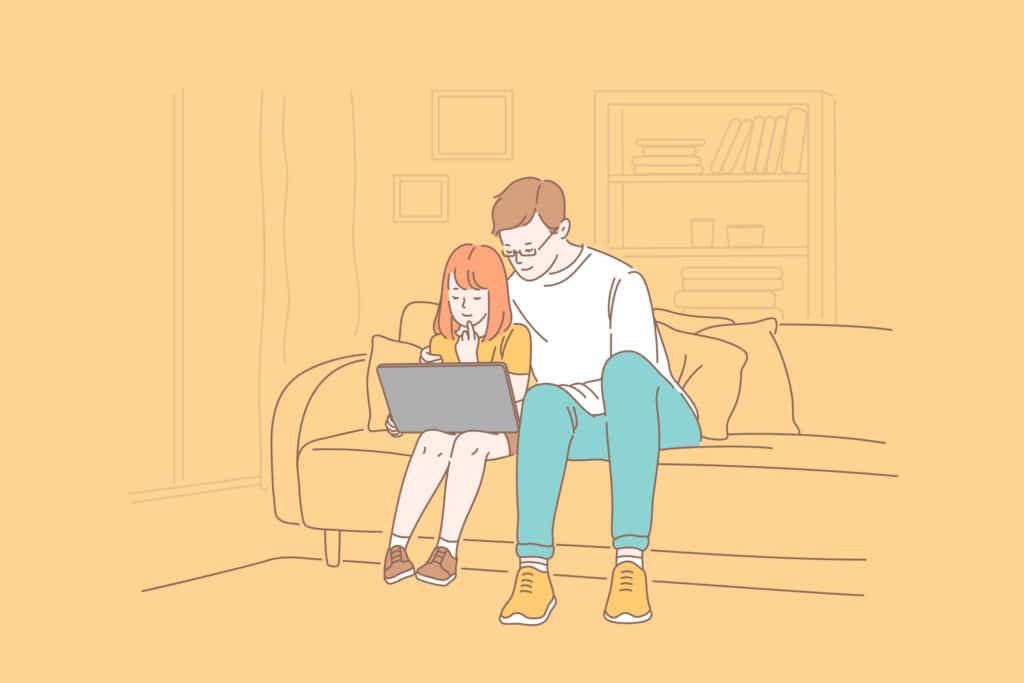 illustration of dad and daughter looking at tablet
