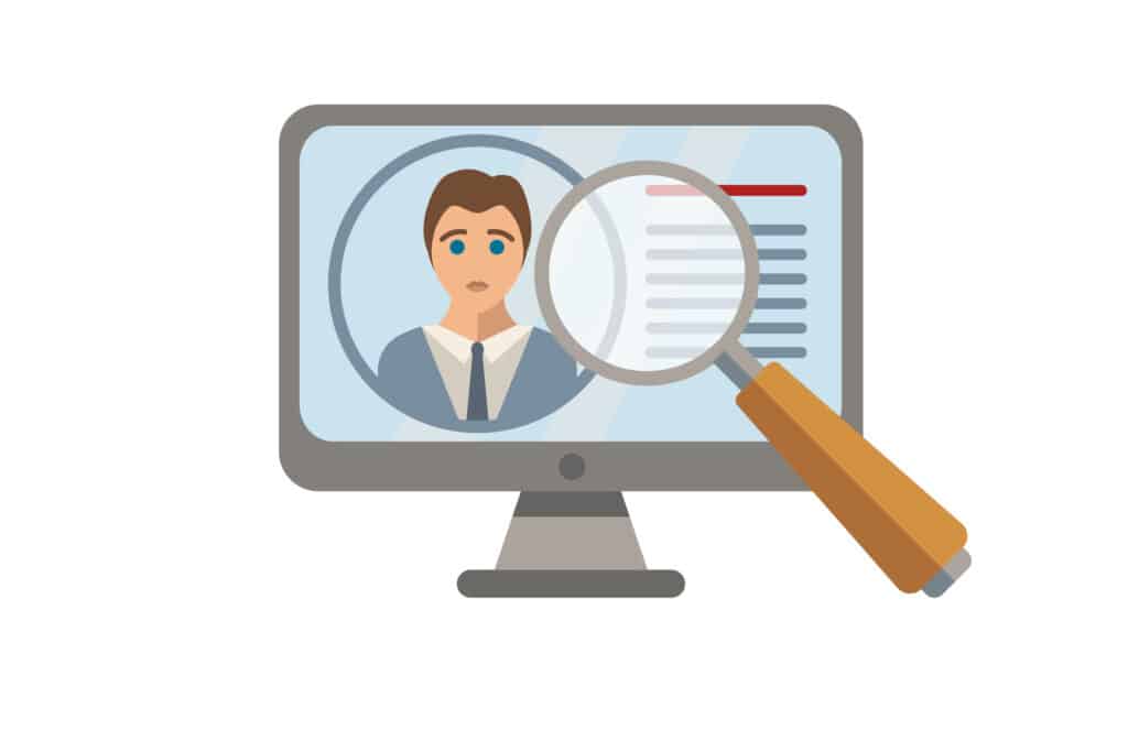 illustration of magnifying glass of person on a computer screen