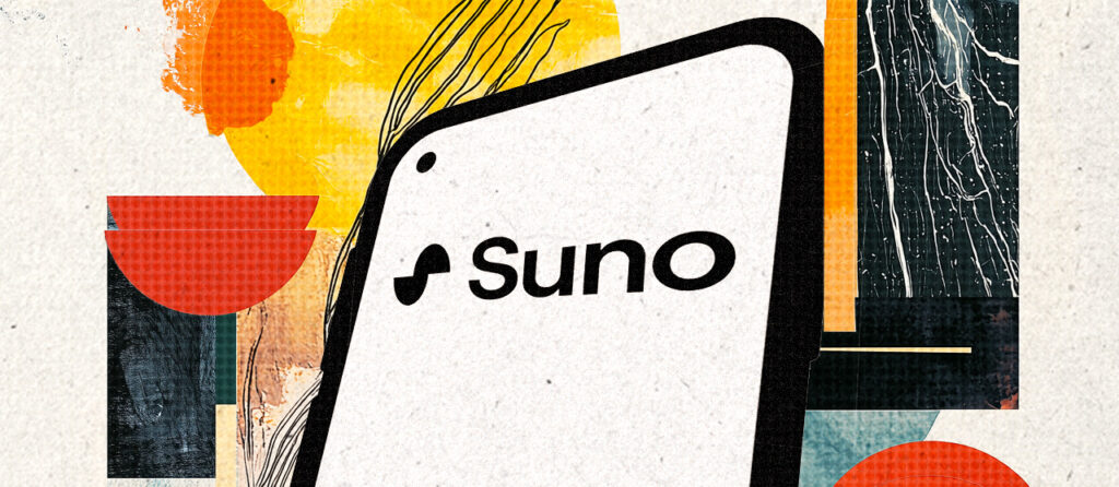 Image of a phone with the Suno AI logo