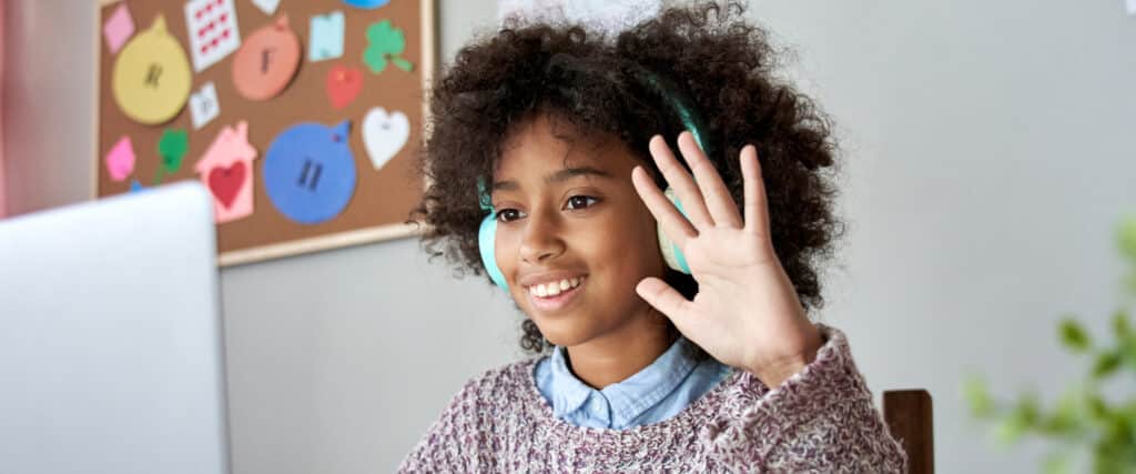 Young girl on zoom call