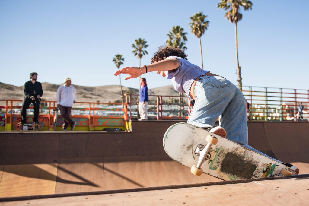Girl skateboarding in skate contest