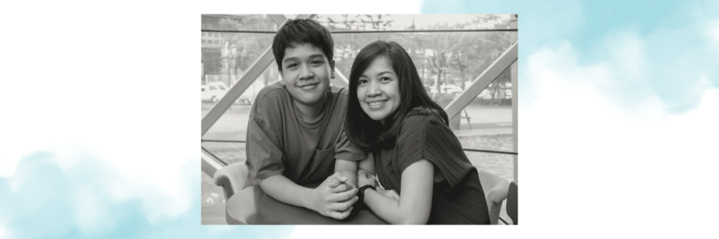 mother and son smiling