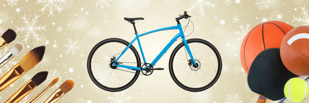 paintbrushes bicycle and sports balls