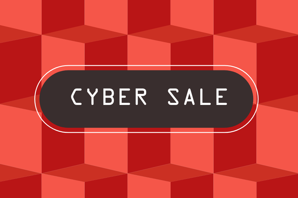 Red checkered background with the title Cyber Sale