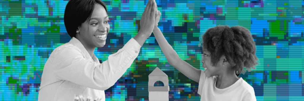 mom and daughter high fiving