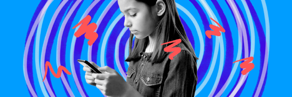 young girl looking smartphone