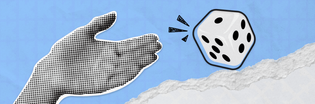 a hand tossing a dice