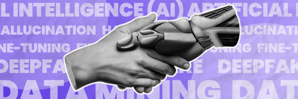 human shaking hands with ai hand