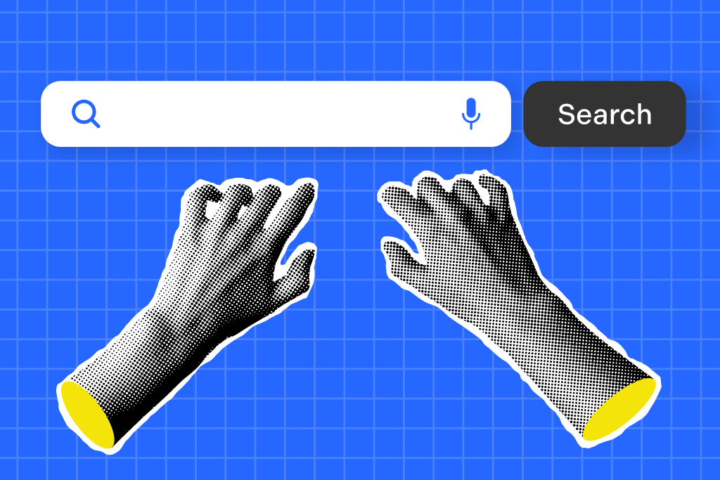 A stylized image of hands typing into an embedded broswer