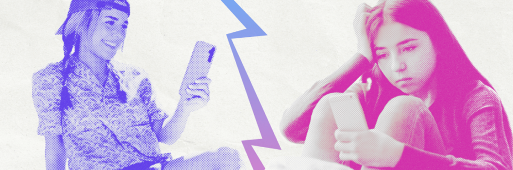 happy teen with gabb phone sad teen with iphone