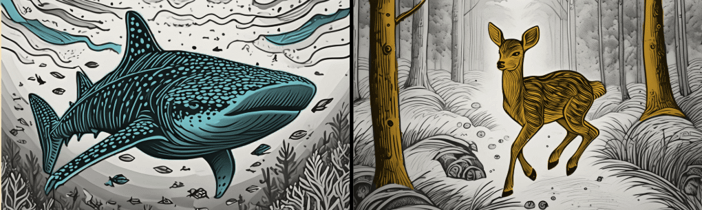 whale shark and deer in the woods