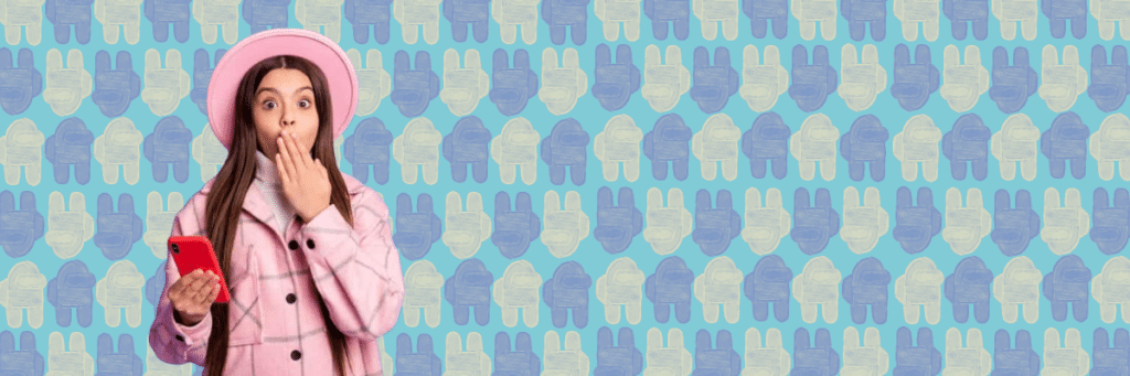 shocked little girl holding cell phone