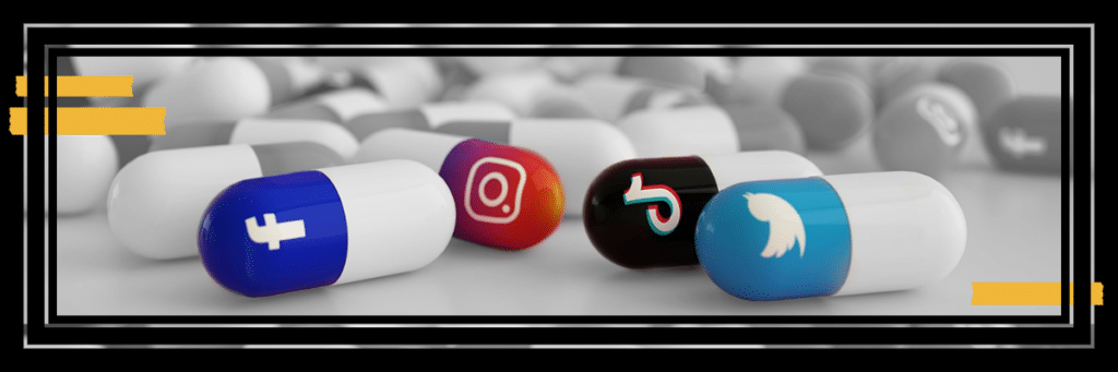 pill capsules with social media logos