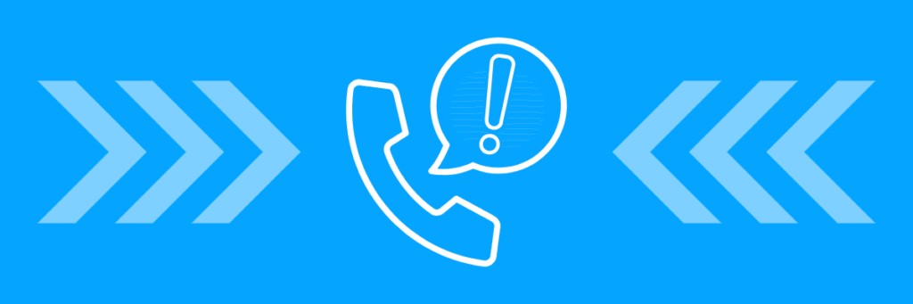 symbol of phone with exclamation point on blue background