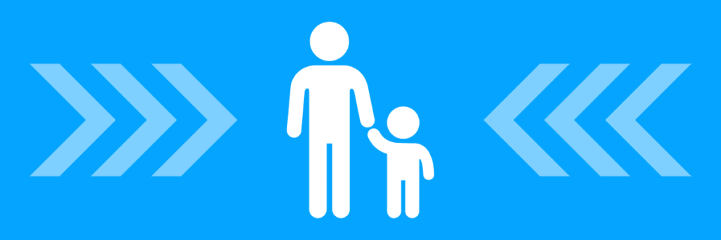 parent with child symbol on blue background