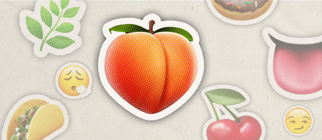 Several emojis that have inappropriate meanings on a beige background.