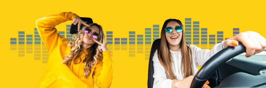 two teen girls driving in a car