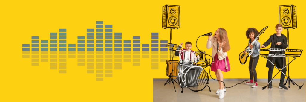 kids playing illustrated instruments
