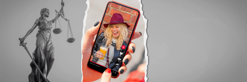 scales of justice next to tiktok on a cell phone