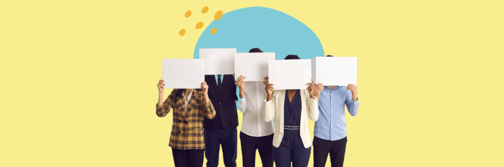 people holding white signs over their faces