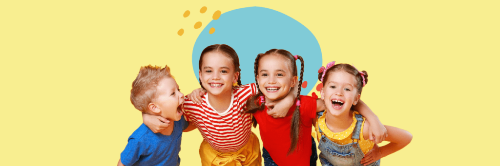 four happy little kids