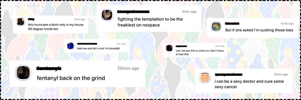 screenshots of inappropriate messages on noplace