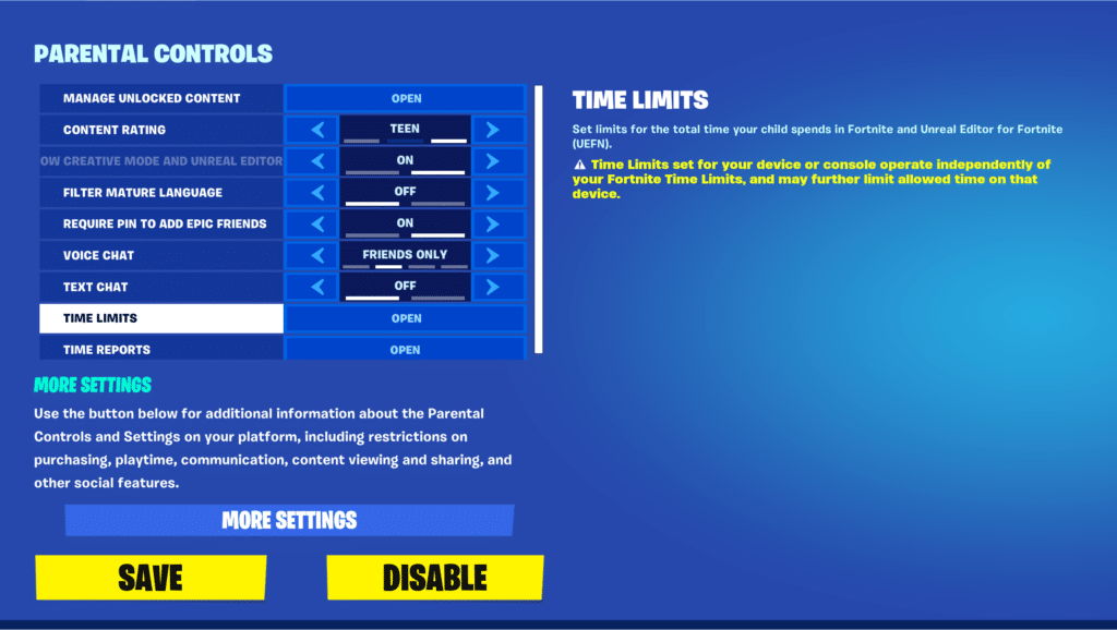 parental controls on fortnite