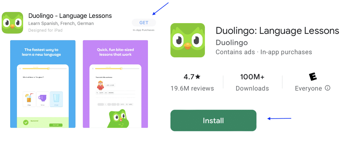 Duolingo app install in app store