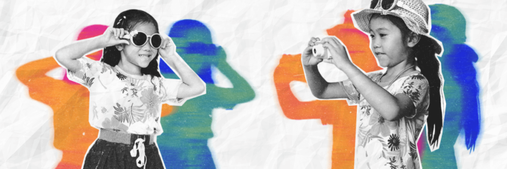 little kids taking pictures outside