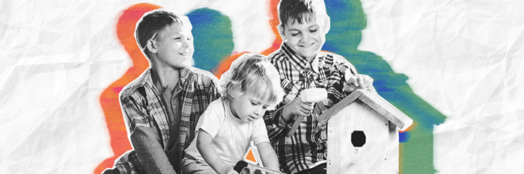 boys building a bird house