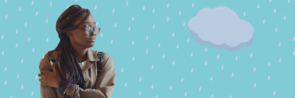 sad teen girl with rainy background