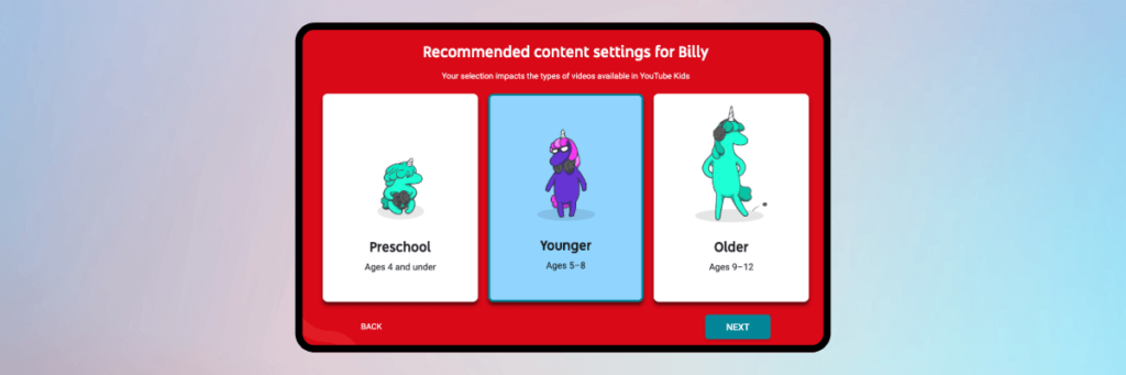 reccomended content settings for youtube kids