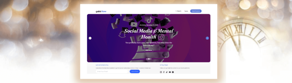 Gabb Now launch and screen grab from Gabb Now home page